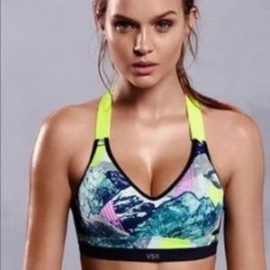 VSX Victorias Secret • Incredible Plunge Sports Bra Multi Color Blue Yellow